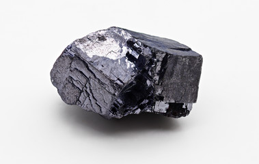 Galena, also called lead glance, is the natural mineral form of lead sulfide. Black isolated...