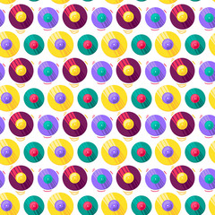 Gramophone vinyl disk flat seamless pattern