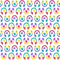 Headphones flat vector seamless pattern
