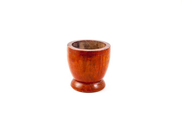 Wooden mortar on white background