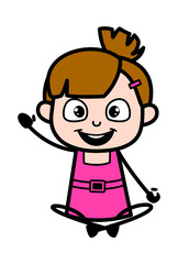 Calling by Waving Hand - Cute Girl Cartoon Character Vector Illustration