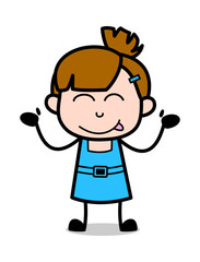 Naughty Kid Teasing Expression - Cute Girl Cartoon Character Vector Illustration
