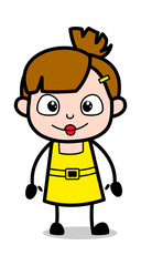 Slightly Smile - Cute Girl Cartoon Character Vector Illustration