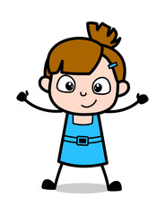 Standing Pose - Cute Girl Cartoon Character Vector Illustration