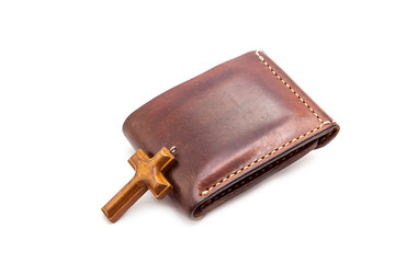 Wallet with a wooden crucifix