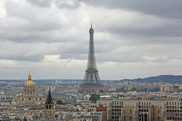 Panoramic view of Paris City with Eiffel Tower and Les Invalides