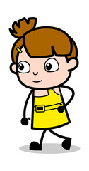 Walking Pose - Cute Girl Cartoon Character Vector Illustration