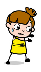 Trying to Push - Cute Girl Cartoon Character Vector Illustration