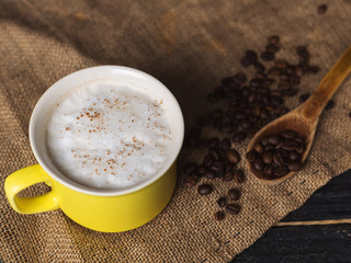 Cup of mocha coffee with milk foam