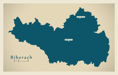 Modern Map - Biberach county of Baden Wuerttemberg DE