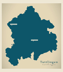 Modern Map - Tuttlingen county of Baden Wuerttemberg DE