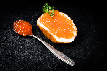 sandwich with red caviar