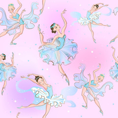 Ballerinas. Seamless pattern. Little princess Vector illustration