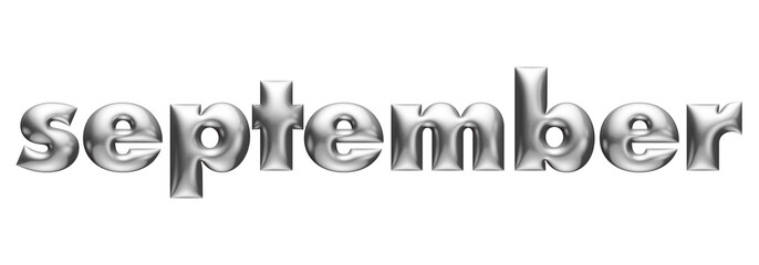 Monthly calendar, september, metallic 3d alphabet, 3d illustration