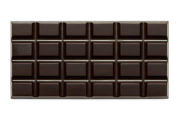 Whole slab of dark chocolate isolated on white from above.