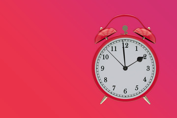 Old red clock on a red, purple gradient background shows 2 hours
