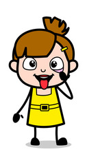 Showing Eye and Tongue - Cute Girl Cartoon Character Vector Illustration