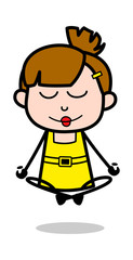 Meditation - Cute Girl Cartoon Character Vector Illustration