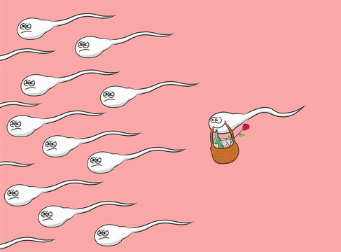 Swimming sperms and one romantic sperm. Cartoon joke, vector illustration.  Stock Vector | Adobe Stock