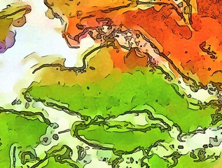 Abstract acrylic background. Watercolor texture. Psychedelic crazy art. Unusual design pattern. Warm and very bright colors.