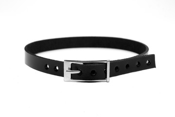 Fototapeta na wymiar Black leather collar on a white background. Side view