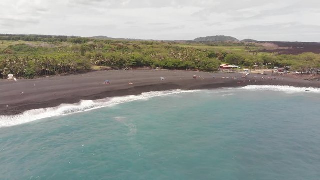 aerial of pohoiki aka Isaac Hale park, featuring new black sand beach created from lava