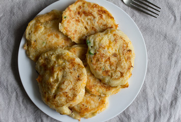 Potato pancakes on white plate - Top view