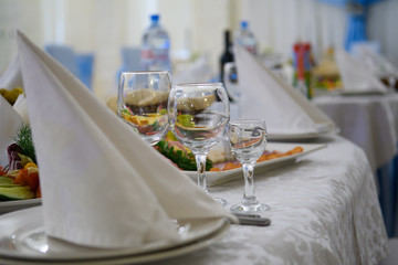 Set table on the Banquet table. Classic luxury dining reception.