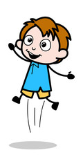 Jumping - School Boy Cartoon Character Vector Illustration