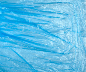 texture of crumpled blue polyethylene, full frame