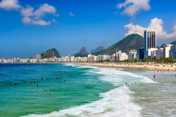 Copacabana beach and Leme beach in Rio de Janeiro, Brazil. Copacabana beach is the most famous...