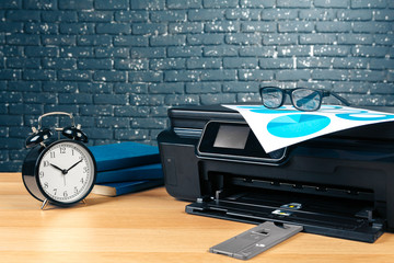 close up modern printer screen in office