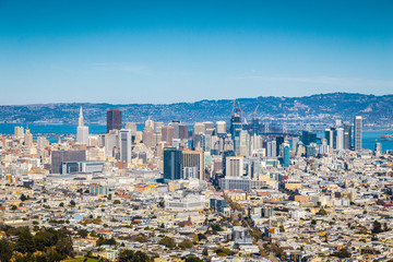 San Francisco city panorama from Twin Peaks, California, USA