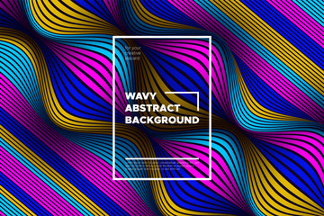 Modern Abstract Background with 3d Effect. Wave Texture with Colorful Distorted Lines. Creative Optical Illusion. Futuristic Style. Bright Abstract Background with Volumetric Striped Shapes. Eps10.