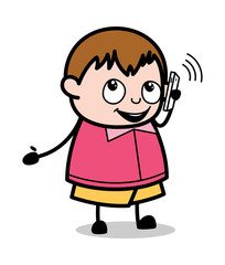 Calling - Teenager Cartoon Fat Boy Vector Illustration