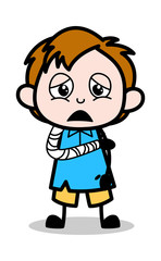 Fractured Hand Patient - School Boy Cartoon Character Vector Illustration