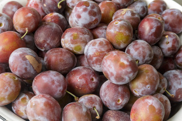 Fresh juicy plums closeup. Vegan food.