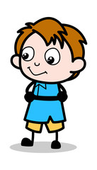 Thinking and Smiling - School Boy Cartoon Character Vector Illustration