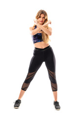 Fototapeta premium Blonde Sport Woman over isolated white background