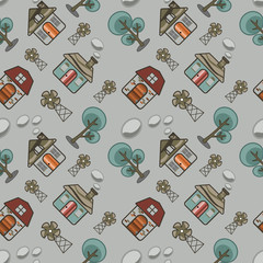 Home cartoon abstract seamless pattern background.