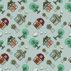 home cartoon abstract seamless pattern vector background.