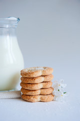 Milk and cookies on the white background