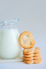 Milk and cookies on the white background