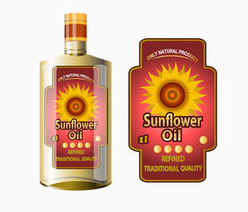 vector label for refined sunflower oil with sunflower