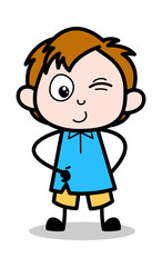 Smiling and Winking Eye - School Boy Cartoon Character Vector Illustration
