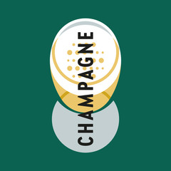 Glass of alcohol. Glass of champagne with champagne. Modernism style art. Geometric shapes art. View from above.