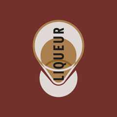 Glass of alcohol. Glass of liquor with liqueur. Modernism style art. Geometric shapes art. View from above.