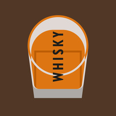 Glass of alcohol. Glass of whisky. Modernism style art. Geometric shapes art. View from above.