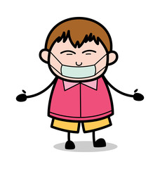 Medical Mask on Face - Teenager Cartoon Fat Boy Vector Illustration
