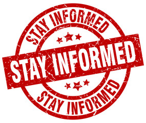 stay informed round red grunge stamp